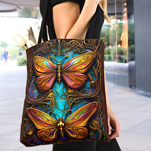 Text Bronze Butterflies on Aqua Blue  Tote Bag (Creator Uploaded)