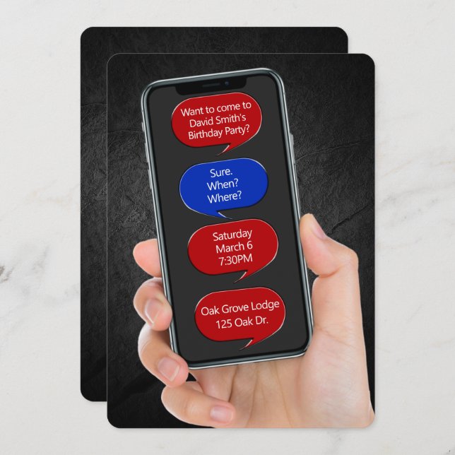 Text Bubbles for Birthday Party Message  Invitation (Front/Back)