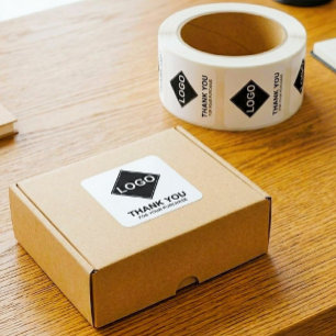 Text & Business Logo Black and White Thank You Square Sticker