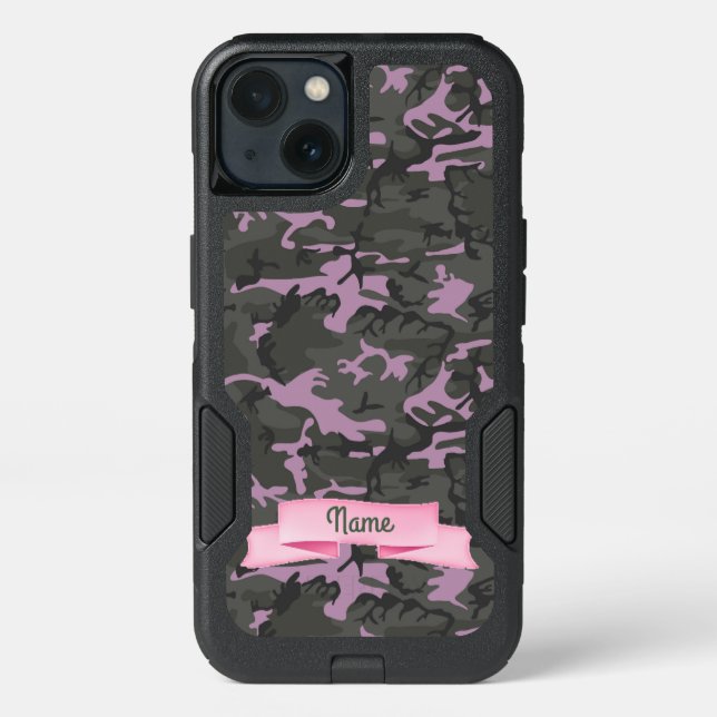 Text - Camo with Pink Otterbox iPhone Case (Back)