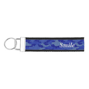 Text Custom Camouflage (Blue) Wristband Key Holder Wrist Keychain