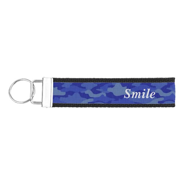 Text Custom Camouflage (Blue) Wristband Key Holder Wrist Keychain (Keys on Left)