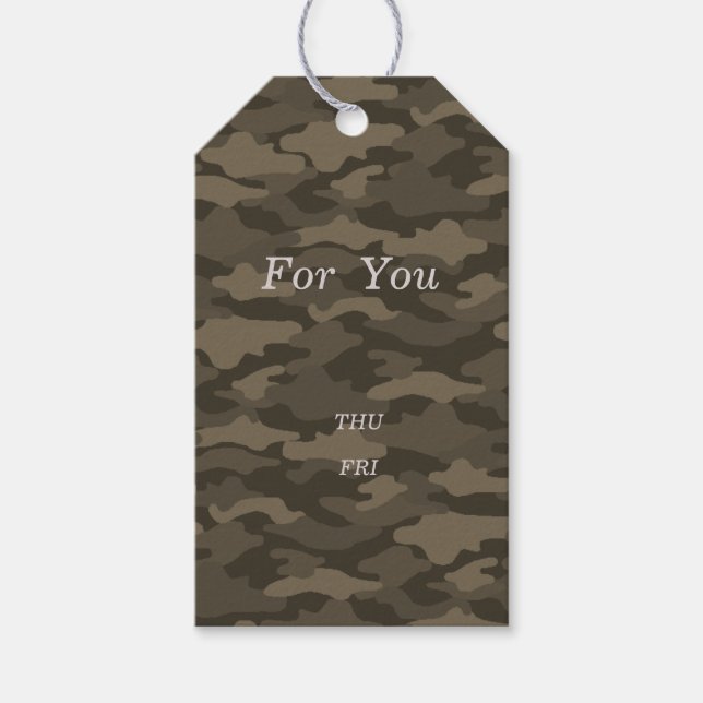 Text custom camouflage (sepia) gift tag (Front)