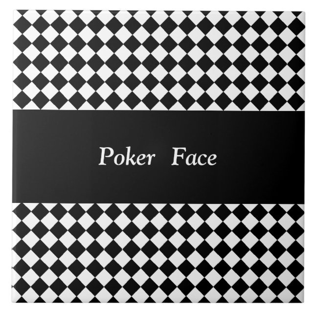 Text Custom Check (Black× White) Ceramic Tile (Front)