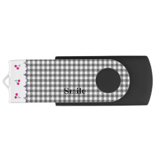 Text Custom Cherry & Check (Gray) Flash Drive