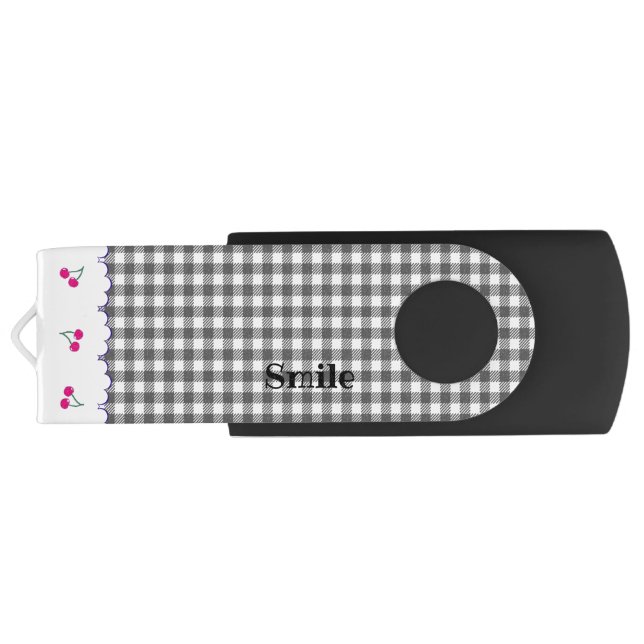 Text Custom Cherry & Check (Gray) Flash Drive (Back)