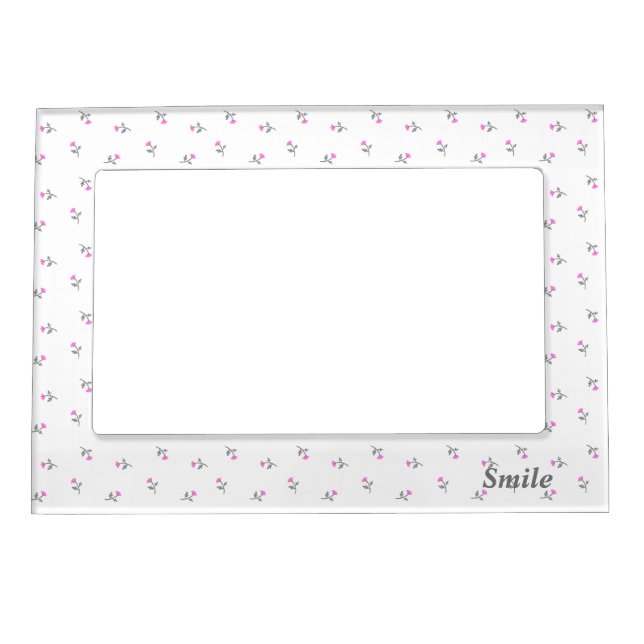 Text Custom Field Rose (White) Magnet Frame (Front)