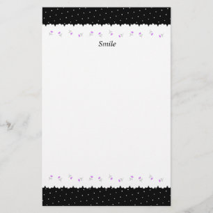 Text Custom Rose & Dot (Black) Stationery