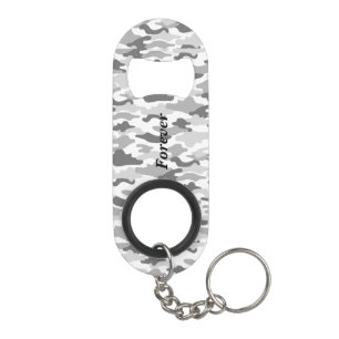 Text Customization Camo White Keychain Bottle Opener