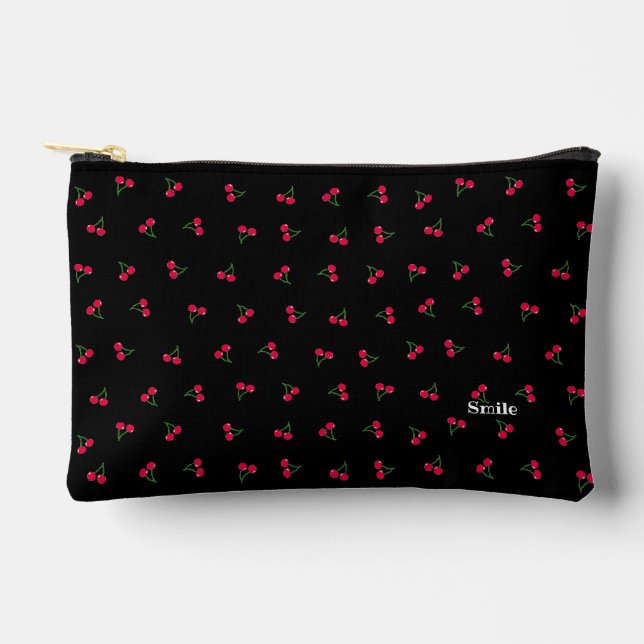 Text Customization Cherry Black Accessory Pouch (Front)