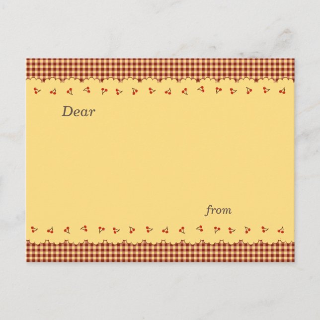 Text Customization Cherry Check Brown Postcard (Front)