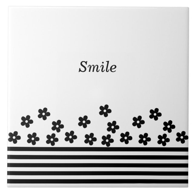 Text Customization Flower Border White Ceramic Tile (Front)