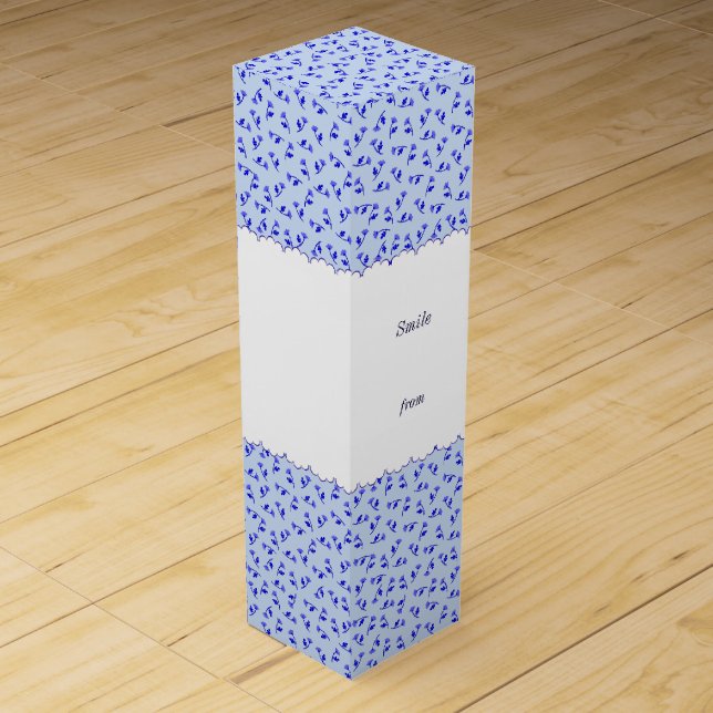Text Customization Rose Blue Wine Gift Box (Front)
