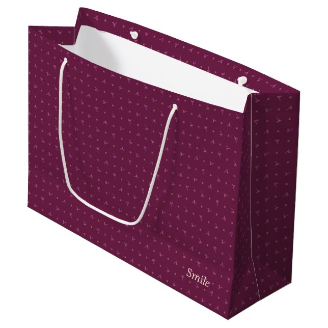 Text Customized Dragonfly Burgundy Large Paper Bag (Front Angled)