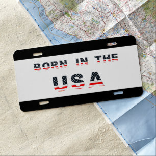 Text Design Born in The USA License Plate