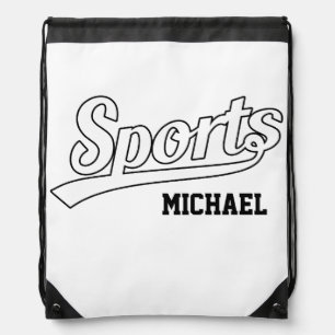 Text Design: SPORTS white + your own text & ideas Drawstring Bag