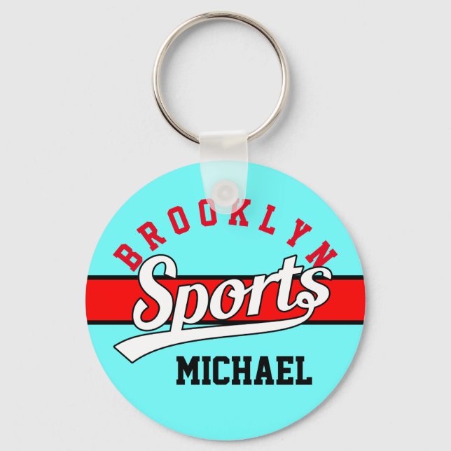 Text Design: SPORTS white + your own text & ideas Keychain (Front)