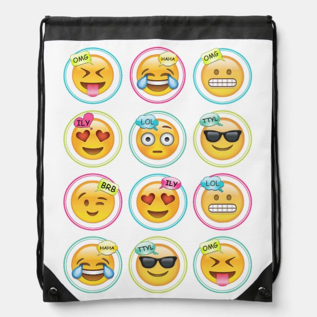 Text Emoji Drawstring Bag Backpack (Front)