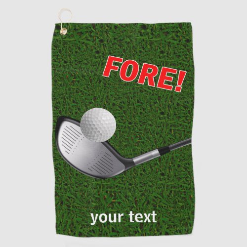 TEXT FORE with Ball Golf Head and Grass Golf Towel