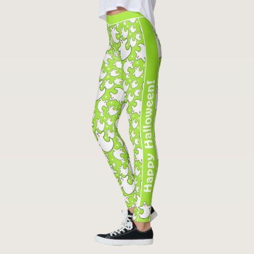 Text  Halloween Iconic Diva Ghost Pattern Green Leggings