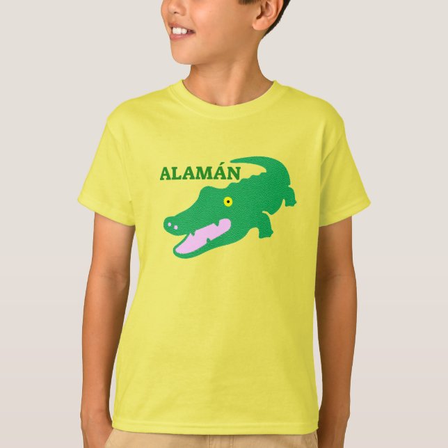 Text in Pijao: Alamán and green crocodile T-Shirt (Front)