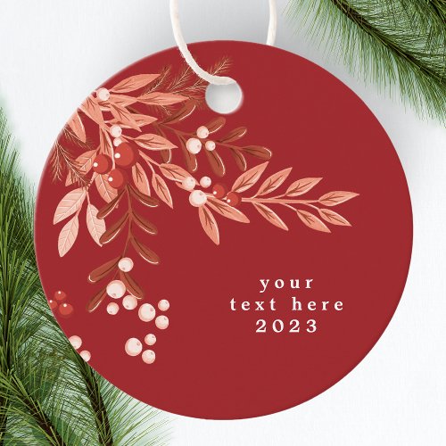 Text Leafy Floral Christmas Traditional Red Favor Tags