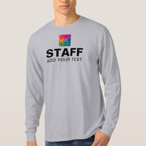 Text Logo Staff Crew Team Mens Grey Long Sleeve T_Shirt