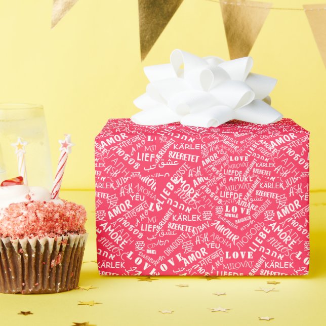Text Love Pink Wrapping Paper (Birthday Party)