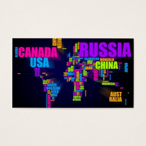Text Map of the World Business Card Templates