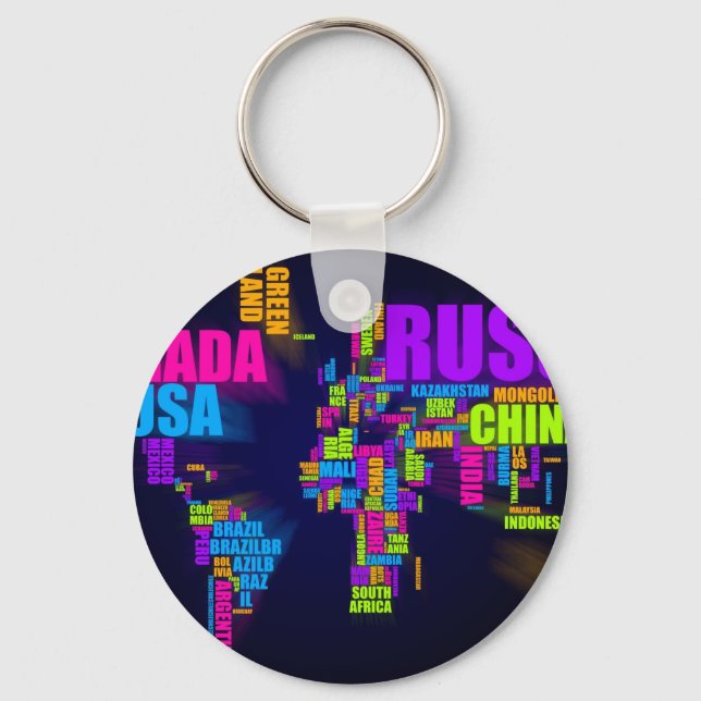 Text Map of the World Keychain (Front)