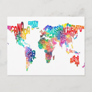Text Map of the World Postcard
