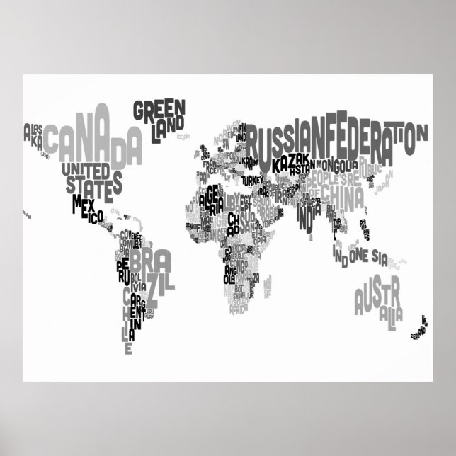 Text Map of the World Poster (Front)