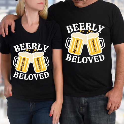 Text Name Matching Funny Beer Couple T_Shirt