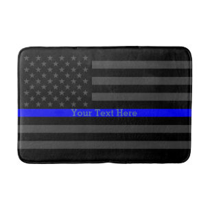 Text on Thin Blue Line Custom Grey US Flag Bathroom Mat