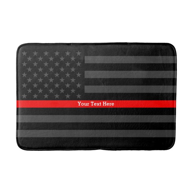 Text on Thin Red Line Custom Grey US Flag on a Bathroom Mat (Front)