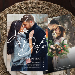 Text Overlay 2 Photos Wedding Save the Date Invite