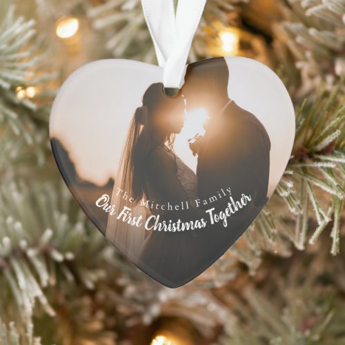 Text Photo Our First Christmas as Engaged Married Ornament