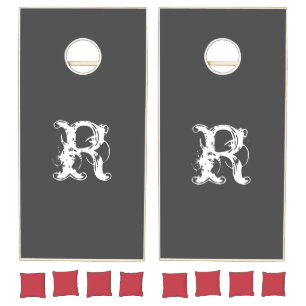 Text R Custom Natural Wood Cornhole Set