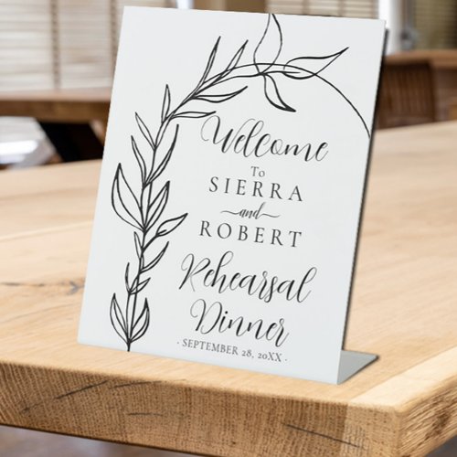 Text Script Minimal Rehearsal Dinner Welcome Pedestal Sign