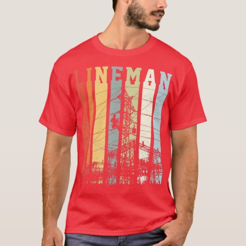 Text Strips Vintage Retro Style Design Lineman  T_Shirt