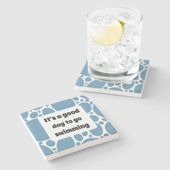 Text template and blue pattern  stone coaster (Side)