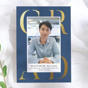 Textbook Gold Navy Blue Type Graduate Announcement