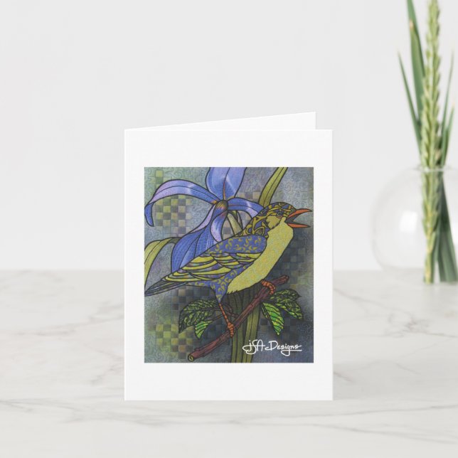 Textile Art Bird Notecard (Front)
