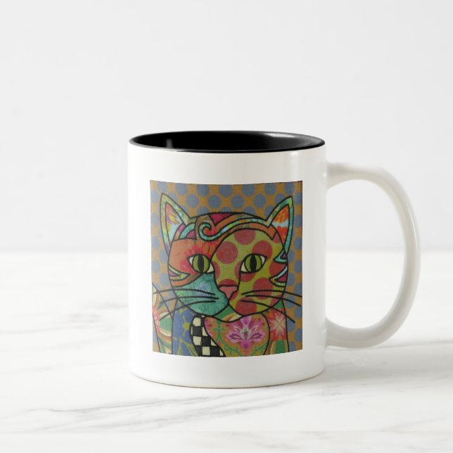 Textile Art Cat Coffee Mug (Right)