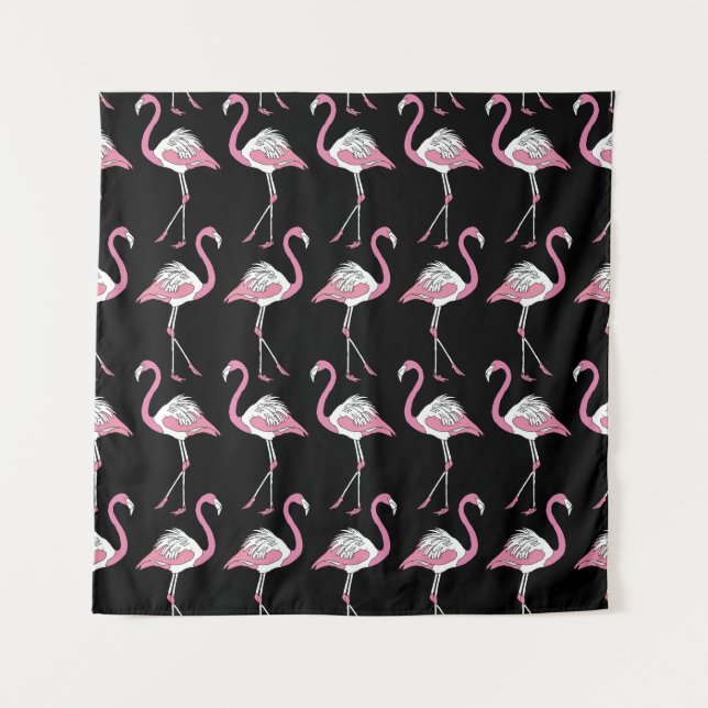 Textile Black Flamingo Background Pattern Tapestry (Front)