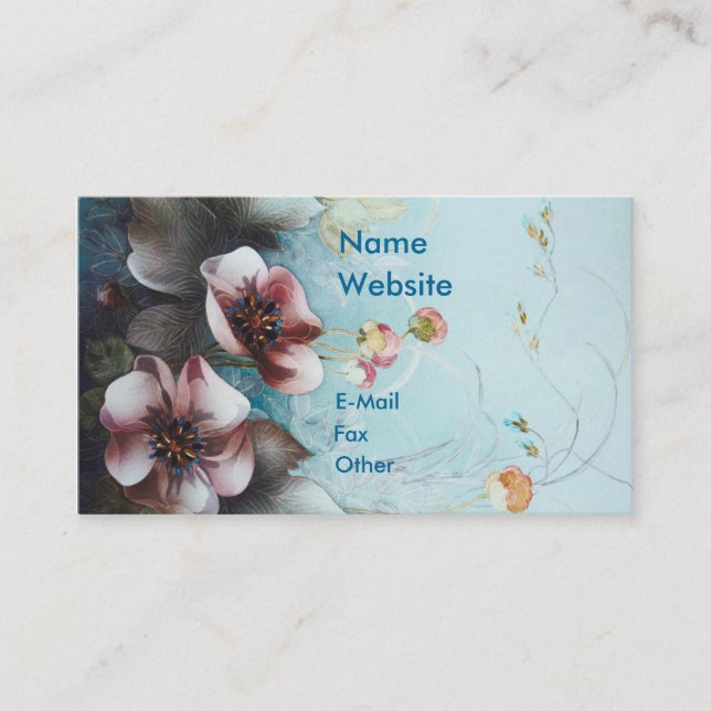 Textile Designs Pink  Flowers Business Card (Front)