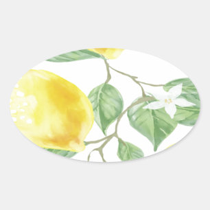 Textile Fabric Leaf Green Yellow Lemon Fruit Oval Sticker