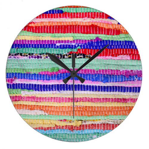 textile leftovers handmade pattern stripes colorfu large clock
