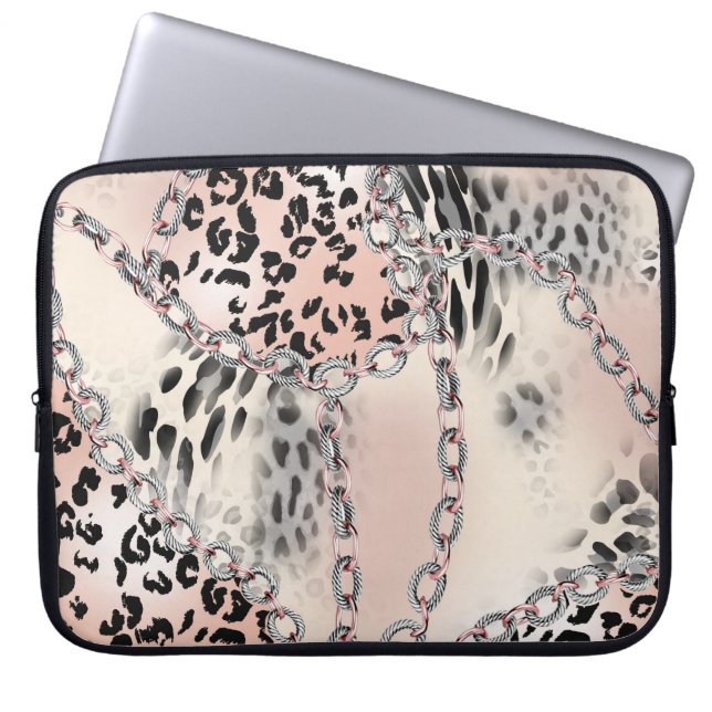 Textile Leopard: Floral Chain Pattern. Laptop Sleeve (Front)