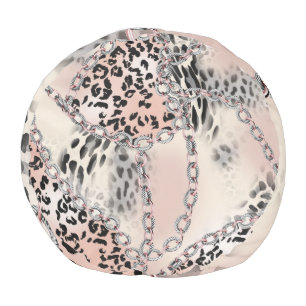 Textile Leopard: Floral Chain Pattern. Pouf